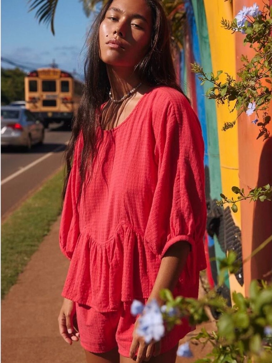 Free People Hot Pink Gauze Tiered Romper Open Back Tie Boho Festival S